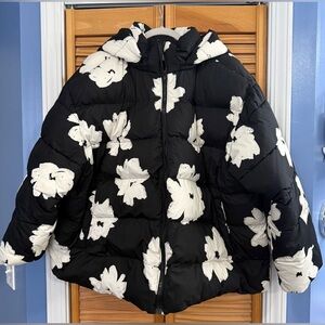 Black and White Floral Puffer Jacket